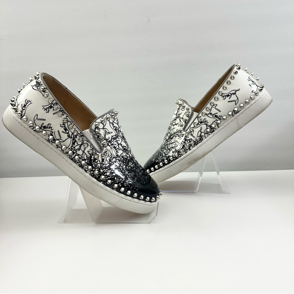 EUC! Auth LOUBOUTIN Pik Boat Patent sneakers Graffiti spikes Degraloubi 36.5 - Picture 5 of 12
